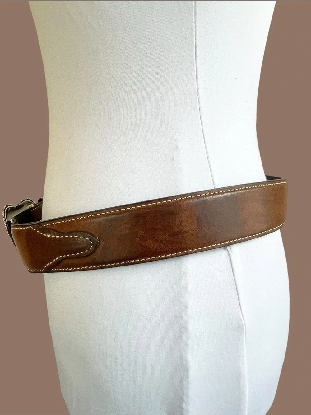 Nocona Western Cognac Brown Genuine Leather Belt Silver Buckle Size 32